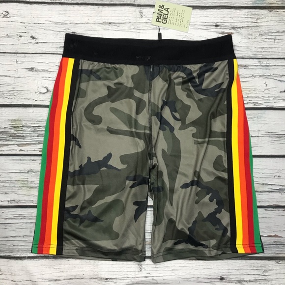 Pam & Gela Biker Shorts Camo Mesh Excl High Rise Army Short Size Large NWT NEW - Picture 7 of 16